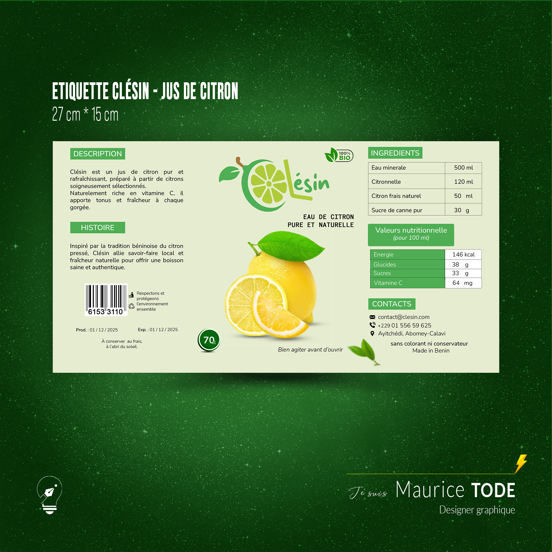 Identité visuelle & packaging Jus de citron Clésin